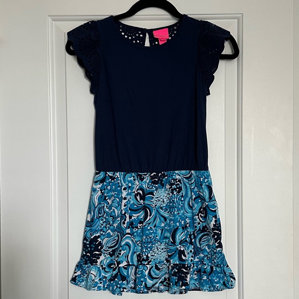 Lilly Pulitzer Navy Eyelet Romper Girls size 8-10 Large